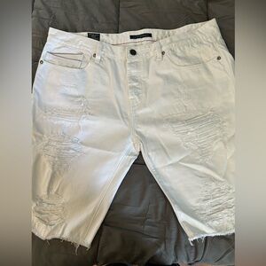 Cult of Individuality Men's White Distressed Jean Shorts
